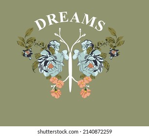 Dreams with butterfly vector illustration design for fashion graphics, t shirt prints, posters etc stationery,mug,t shirt,phone case fashion style trend spring summer
