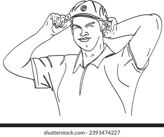 Dreams Come True: Cricket Player's Test Cap Debut Sketch, Milestone Achievement: Cartoon Drawing of Cricket Player's Debut, First Steps in Cricket: Cartoon Illustration of Debuting Batsman