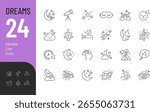 Dreams Editable Icons set. Vector illustration in modern thin line style of sleeping related icons: moon, stars, fantasy, and more. Isolated on transparent background.
