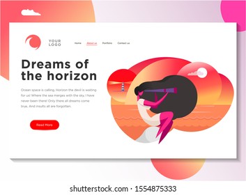 Dreams of the horizon. Image illustration for web page. Ready-made template from ready-made elements.