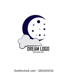 Dreams logo with Moon symbol, Reaching Star logo, Online Learning logo designs vector, cloud Dream logo.

