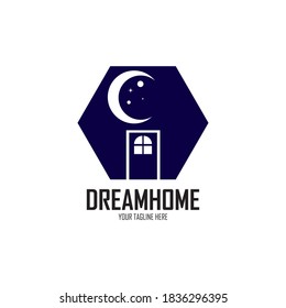 Dreams logo with Moon symbol, Reaching Star logo, Online Learning logo designs vector, cloud Dream logo.
