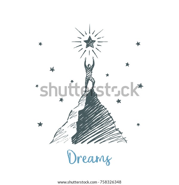 Dreams Man Stands On Mountain Wants Stock Vector Royalty