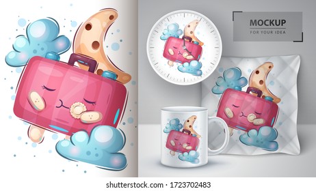 Dreams suitcase - poster and merchandising. Vector eps 10