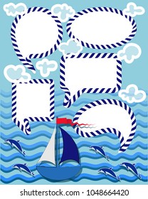 
Dreams and wishes and messages. Set. Bright adventure marine theme design. For anniversary, birthday, party invitations, scrapbooking, T-shirt, cards, stickers. 