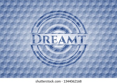 Dreamt blue emblem with geometric pattern background.
