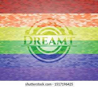 Dreamt emblem on mosaic background with the colors of the LGBT flag
