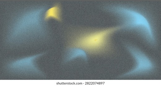 Dreamy abstract background featuring grainy texture and soft blue and yellow glowing shapes. Atmospheric bokeh-like light forms create a mysterious, cosmic, and futuristic mood for design, wallpaper, and media.


