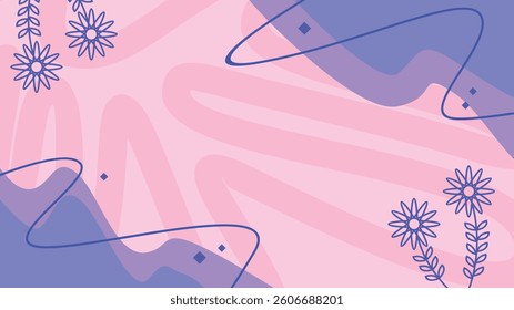 A Dreamy Abstract Floral Composition with Flowing Lines and Soft Pastel Hues of Pink and Blue
