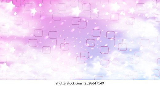 A dreamy background with a purple sky, clouds, stars, and bokeh effect. The design features a soft square grid texture, perfect for fantasy themes, unicorn themed content, and whimsical social media p
