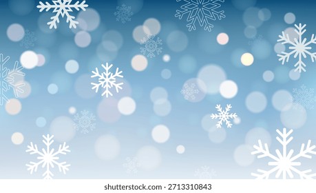 Un fondo azul invernal de ensueño con copos de nieve que caen y una suave iluminación bokeh lo hace perfecto para su uso como Fondo de pantalla, pantalla de bienvenida App Video o fondo de vacaciones.