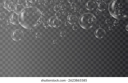 Dreamy Bubble Design Set — multicolored soap or air bubbles with glass effect and soft reflections for fun, playful, and clean concept illustrations