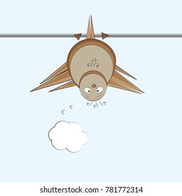 Dreamy cartoon bird sitting on the wire and thinking. Flat vector illustration