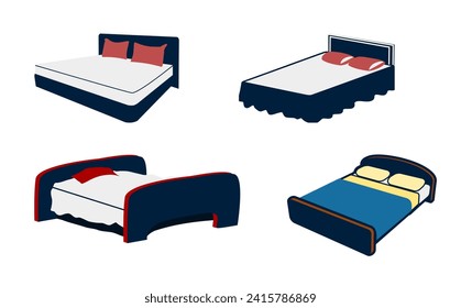 Dreamy Chambers Compilation: Beds Crafted for Imaginable Scenario. Bed icon illustration set. Black and white.