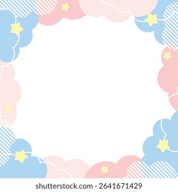 Dreamy Cloud Frame Square Illustration Pink Light Blue