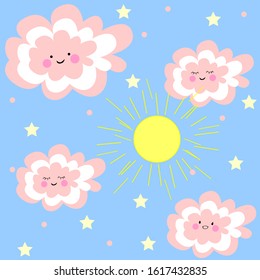 Dreamy clouds on the blue sky. Sunny day. Tender baby texture.