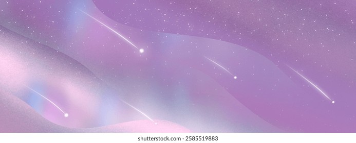 Dreamy cosmic sky with shooting stars and soft gradients of purple and pink. A serene celestial background perfect for fantasy, space, and spiritual themes.