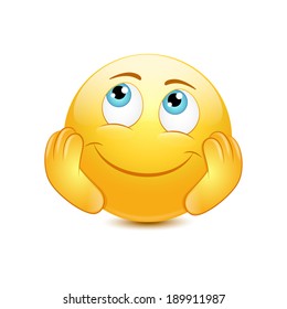 Dreamy emoticon on a white background