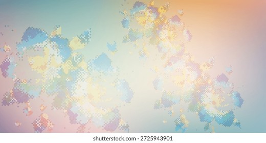 A dreamy and ethereal abstract background featuring a gentle blend of pastel colors, creating a soft and blurred visual effect. The composition evokes a sense of calm and tranquility.