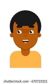 Dreamy facial expression of black boy avatar. Young african man face, people emoticon icon, emoji vector illustrations isolated on white background.