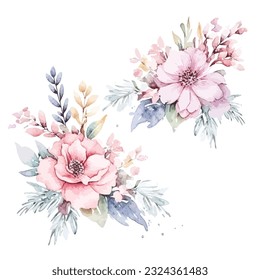 Dreamy Fairy Floral Arrangements in Watercolor - Soft Pastel Clipart