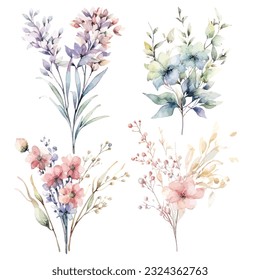 Dreamy Fairy Floral Arrangements in Watercolor - Soft Pastel Clipart