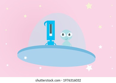 A dreamy fantasy scene of twin cute aliens traveling through a pink sky filled with colorful stars aboard their spaceship. A whimsical universe adventure capturing imagination and cosmic wonder.