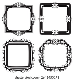 Dreamy and Geometric Vintage Decorative Floral Border Vector Collection
