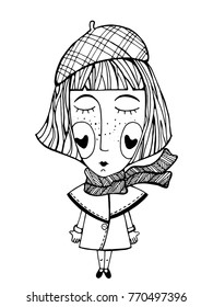 Dreamy girl. Drawing vector graphics.