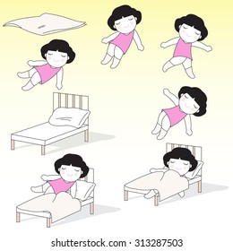 Dreamy Girl Floating In The Air Over The Bed illustration
