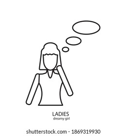 icono de tipo vectorial de chica soñadora