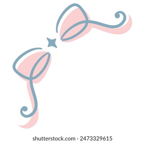 Dreamy and girly pastel color ribbon frame corner . Design element. Vector illustration.