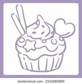 Dreamy and girly pastel colored cupcake . Design element. Vector illustration.