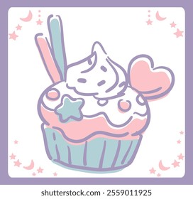 Dreamy and girly pastel colored cupcake . Design element. Vector illustration.