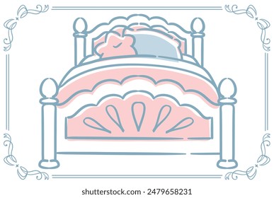 Dreamy and girly pastel tone bed illustration. Design element. Vector illustration.