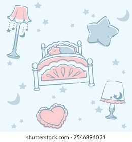 Dreamy and girly pastel tone illustration. Seamless pattern. Vector illustration.