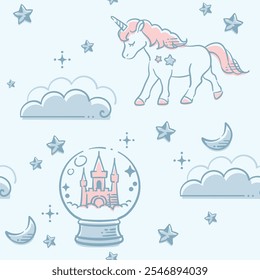 Dreamy and girly pastel tone illustration. Seamless pattern. Vector illustration.