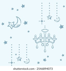 Dreamy and girly pastel tone illustration. Seamless pattern. Vector illustration.