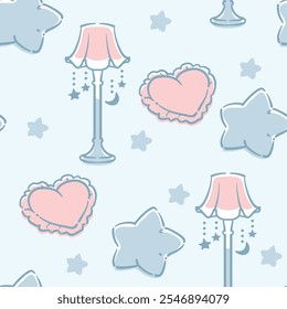 Dreamy and girly pastel tone illustration. Seamless pattern. Vector illustration.