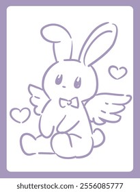 Dreamy and girly pastel tone illustration. A rabbit with wings. Vector illustration.