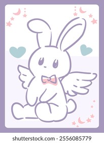 Dreamy and girly pastel tone illustration. A rabbit with wings. Vector illustration.