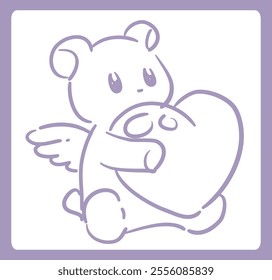 Dreamy and girly pastel tone illustration. A bear holding a cushion. Vector illustration.