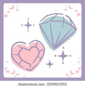 Dreamy and girly pastel tone jewels illustration. Design element. Vector illustration.