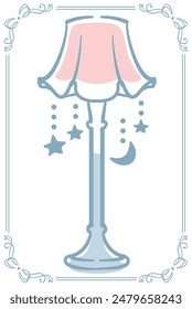 Dreamy and girly pastel tone lamp illustration with moon and stars. Design element. Vector illustration.