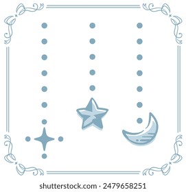 Dreamy and girly pastel tone moon and star illustration. Design element. Vector illustration.