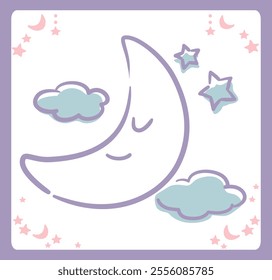 Dreamy and girly pastel tone moon illustration. Design element. Vector illustration.