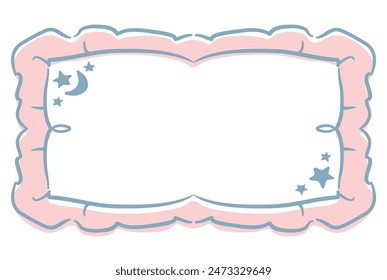 Dreamy and girly pastel tone pillow frame with moon and stars. Design element. Vector illustration.