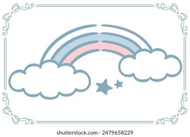 Dreamy and girly pastel tone rainbow illustration with moon and stars. Design element. Vector illustration.