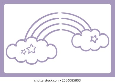 Dreamy and girly pastel tone rainbow illustration with moon and stars. Design element. Vector illustration.