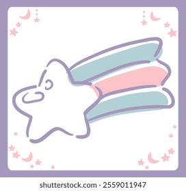 Dreamy and girly pastel tone shooting star illustration. Design element. Vector illustration.